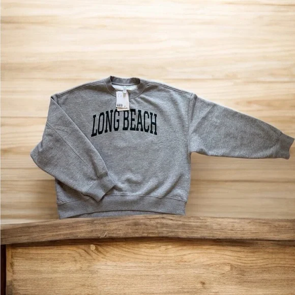 NEW H&M Sweatshirt with Printed Motif Long Beach Grey & Green Size Medium - Picture 11 of 11